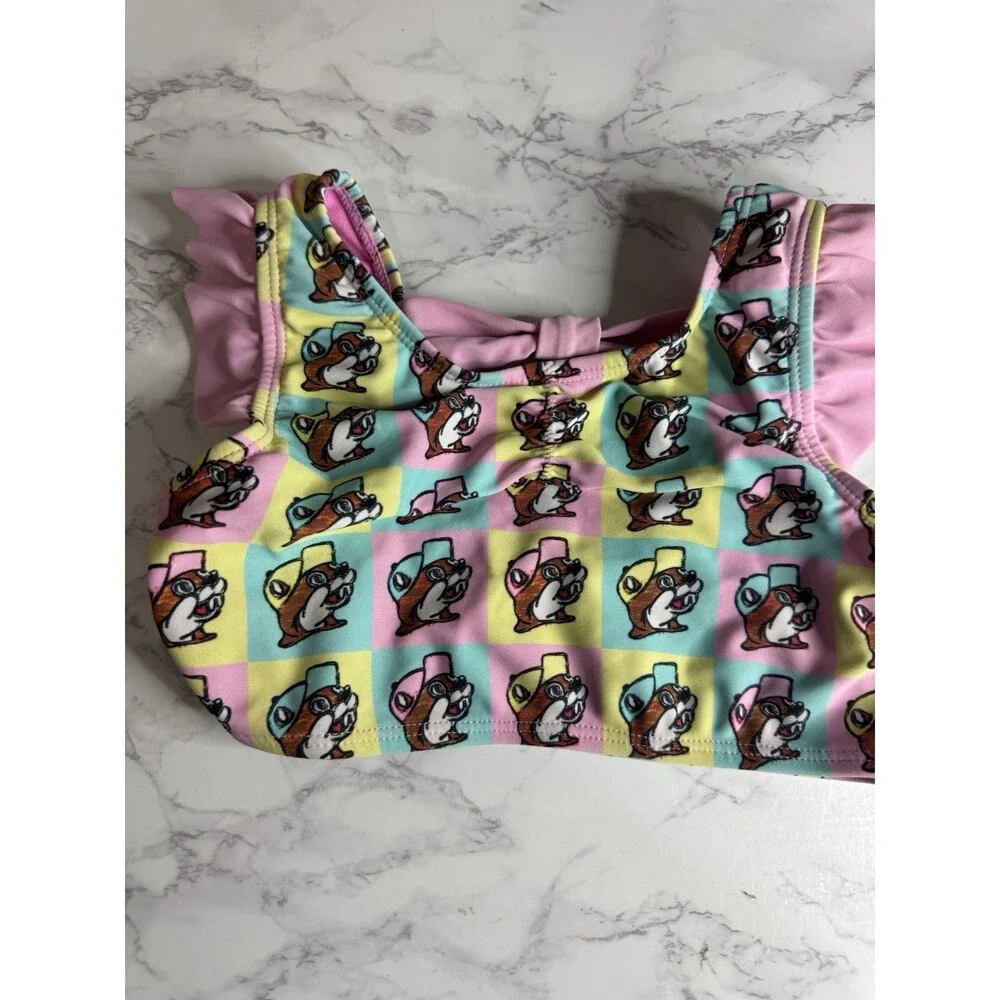 Dug-ees Girls 12-18M Pink Ruffle Bikini Swim Top Cartoon Dog Print